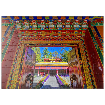 puzzleplate Verziertes Eingangstor zum Park der Sommerresidenz des Dalai Lamas, Norbulingka, Lhasa, Tibet 100 Puzzle