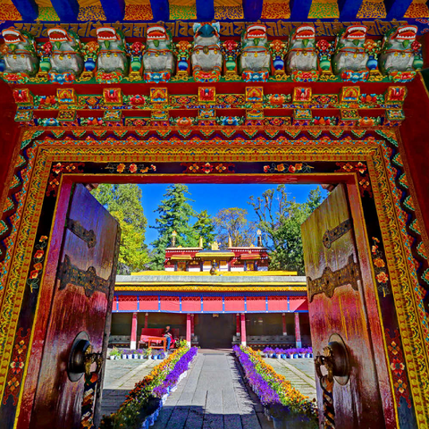 Verziertes Eingangstor zum Park der Sommerresidenz des Dalai Lamas, Norbulingka, Lhasa, Tibet 500 Puzzle 3D Modell