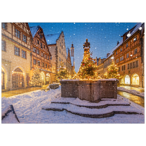 puzzleplate Weihnachtlich geschmückter Brunnen in der Herrngasse, Rothenburg ob der Tauber 1000 Puzzle