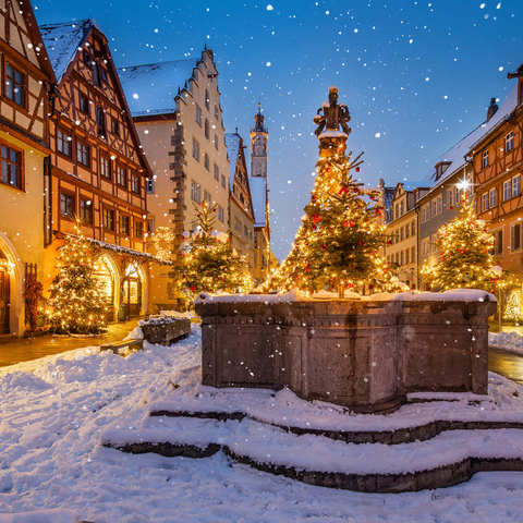Weihnachtlich geschmückter Brunnen in der Herrngasse, Rothenburg ob der Tauber 1000 Puzzle 3D Modell