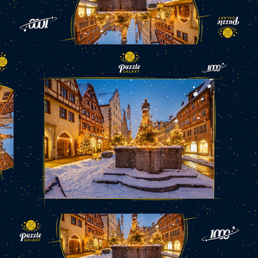 Weihnachtlich geschmückter Brunnen in der Herrngasse, Rothenburg ob der Tauber 1000 Puzzle Schachtel 3D Modell