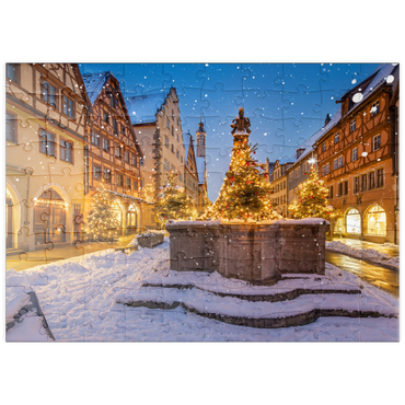 puzzleplate Weihnachtlich geschmückter Brunnen in der Herrngasse, Rothenburg ob der Tauber 100 Puzzle