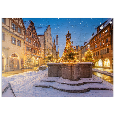 puzzleplate Weihnachtlich geschmückter Brunnen in der Herrngasse, Rothenburg ob der Tauber 100 Puzzle