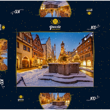 Weihnachtlich geschmückter Brunnen in der Herrngasse, Rothenburg ob der Tauber 100 Puzzle Schachtel 3D Modell