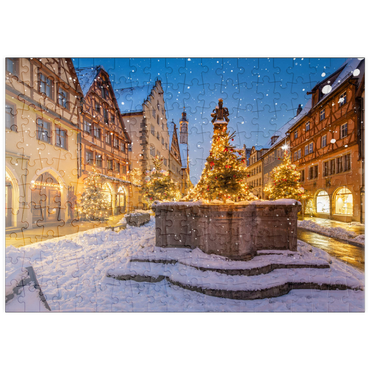 puzzleplate Weihnachtlich geschmückter Brunnen in der Herrngasse, Rothenburg ob der Tauber 200 Puzzle