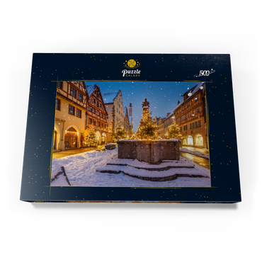 Weihnachtlich geschmückter Brunnen in der Herrngasse, Rothenburg ob der Tauber 500 Puzzle Schachtel Ansicht3
