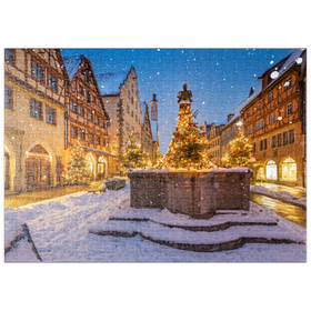 Darstellung des Puzzle-Motivs Weihnachtlich geschmückter Brunnen in der Herrngasse, Rothenburg ob der Tauber – Puzzleteile: 500