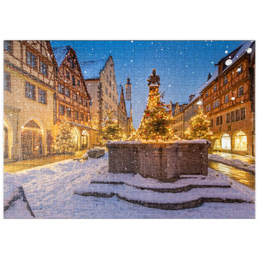 puzzleplate Weihnachtlich geschmückter Brunnen in der Herrngasse, Rothenburg ob der Tauber 500 Puzzle
