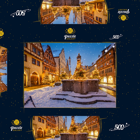 Weihnachtlich geschmückter Brunnen in der Herrngasse, Rothenburg ob der Tauber 500 Puzzle Schachtel 3D Modell