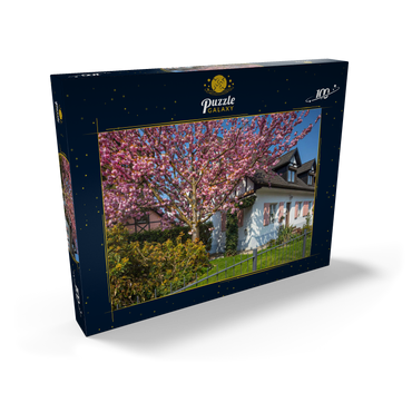 Blühende Zierkirsche an einem Wohnhaus 100 Puzzle Schachtel Ansicht2