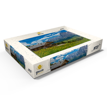 Tschötsch Alm am Puflatsch gegen Sellagruppe und Langkofel, Seiser Alm, Südtirol 1000 Puzzle Schachtel Ansicht1