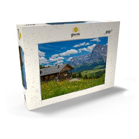Tschötsch Alm am Puflatsch gegen Sellagruppe und Langkofel, Seiser Alm, Südtirol 1000 Puzzle Schachtel Ansicht2