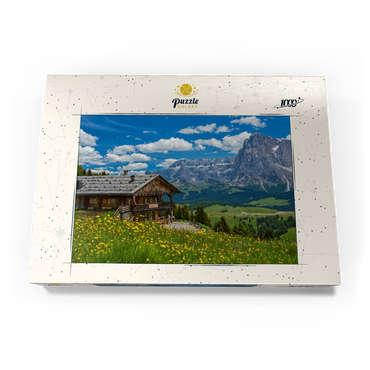Tschötsch Alm am Puflatsch gegen Sellagruppe und Langkofel, Seiser Alm, Südtirol 1000 Puzzle Schachtel Ansicht3