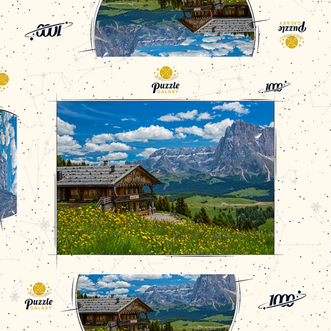 Tschötsch Alm am Puflatsch gegen Sellagruppe und Langkofel, Seiser Alm, Südtirol 1000 Puzzle Schachtel 3D Modell