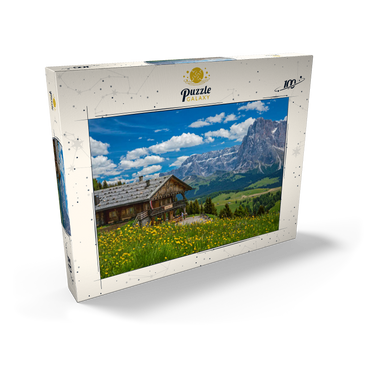 Tschötsch Alm am Puflatsch gegen Sellagruppe und Langkofel, Seiser Alm, Südtirol 100 Puzzle Schachtel Ansicht2