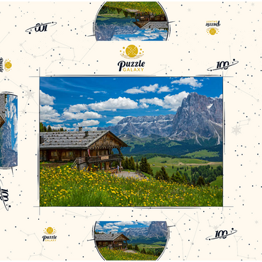 Tschötsch Alm am Puflatsch gegen Sellagruppe und Langkofel, Seiser Alm, Südtirol 100 Puzzle Schachtel 3D Modell