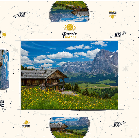 Tschötsch Alm am Puflatsch gegen Sellagruppe und Langkofel, Seiser Alm, Südtirol 100 Puzzle Schachtel 3D Modell