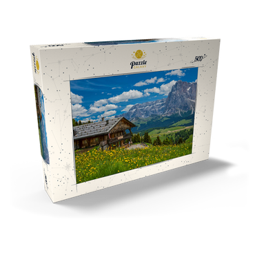 Tschötsch Alm am Puflatsch gegen Sellagruppe und Langkofel, Seiser Alm, Südtirol 500 Puzzle Schachtel Ansicht2