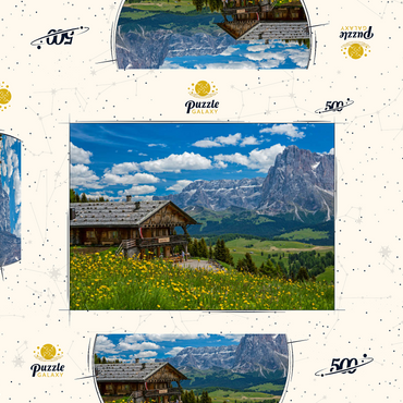 Tschötsch Alm am Puflatsch gegen Sellagruppe und Langkofel, Seiser Alm, Südtirol 500 Puzzle Schachtel 3D Modell