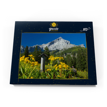 Brunnen am Kreuzeck mit Alpspitze (2628m), Garmisch-Partenkirchen, Oberbayern 100 Puzzle Schachtel Ansicht3