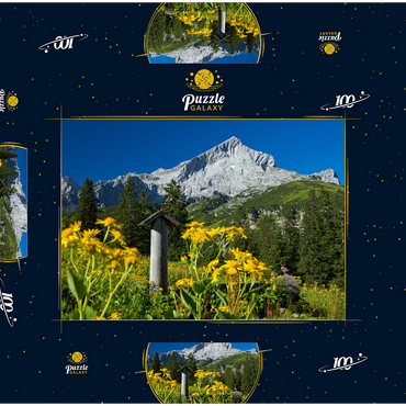 Brunnen am Kreuzeck mit Alpspitze (2628m), Garmisch-Partenkirchen, Oberbayern 100 Puzzle Schachtel 3D Modell
