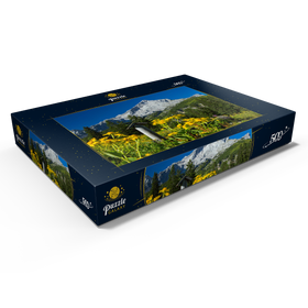 Darstellung des Puzzle Motivs Brunnen am Kreuzeck mit Alpspitze (2628m), Garmisch-Partenkirchen, Oberbayern - Puzzleteile: 500