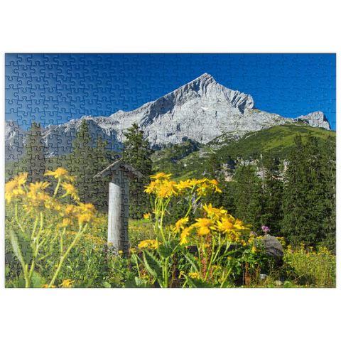 puzzleplate Brunnen am Kreuzeck mit Alpspitze (2628m), Garmisch-Partenkirchen, Oberbayern 500 Puzzle