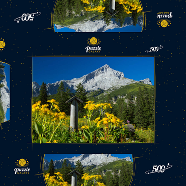 Brunnen am Kreuzeck mit Alpspitze (2628m), Garmisch-Partenkirchen, Oberbayern 500 Puzzle Schachtel 3D Modell