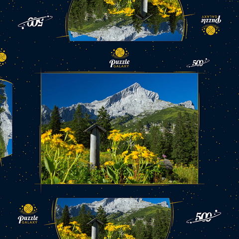 Brunnen am Kreuzeck mit Alpspitze (2628m), Garmisch-Partenkirchen, Oberbayern 500 Puzzle Schachtel 3D Modell
