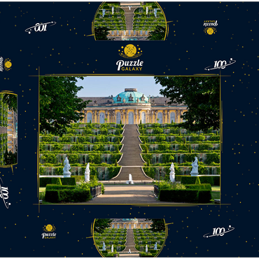 Schloss Sanssouci mit den Weinbergterrassen im Park, Potsdam 100 Puzzle Schachtel 3D Modell