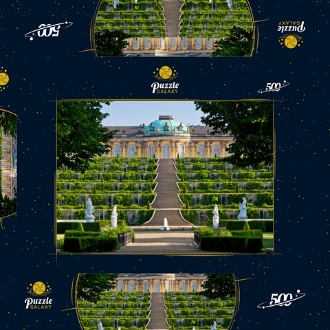 Schloss Sanssouci mit den Weinbergterrassen im Park, Potsdam 500 Puzzle Schachtel 3D Modell