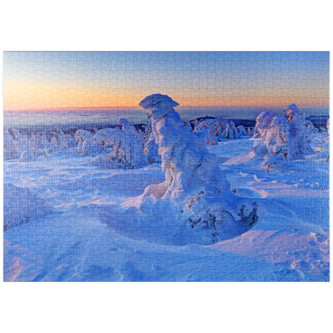 puzzleplate Winter am Gipfel des Brocken (1142m), Harz, Sachsen-Anhalt, Deutschland 1000 Puzzle