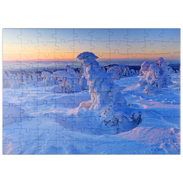 puzzleplate Winter am Gipfel des Brocken (1142m), Harz, Sachsen-Anhalt, Deutschland 100 Puzzle