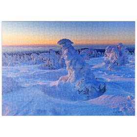 Darstellung des Puzzle-Motivs Winter am Gipfel des Brocken (1142m), Harz, Sachsen-Anhalt, Deutschland – Puzzleteile: 500