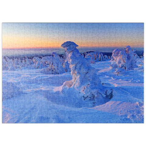 puzzleplate Winter am Gipfel des Brocken (1142m), Harz, Sachsen-Anhalt, Deutschland 500 Puzzle