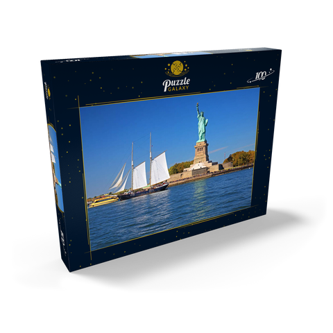 Segelschiff mit der Freiheitsstatue, Liberty Island, New York City, USA 100 Puzzle Schachtel Ansicht2