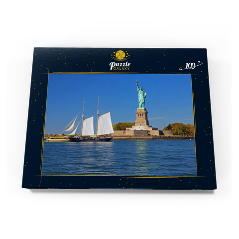 Segelschiff mit der Freiheitsstatue, Liberty Island, New York City, USA 100 Puzzle Schachtel Ansicht3