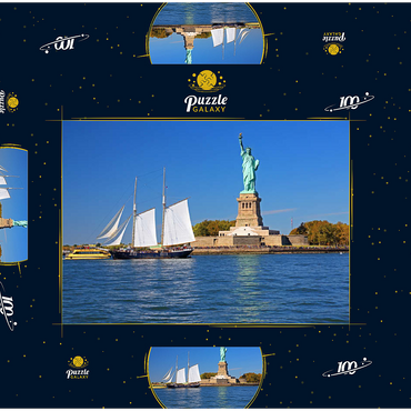 Segelschiff mit der Freiheitsstatue, Liberty Island, New York City, USA 100 Puzzle Schachtel 3D Modell