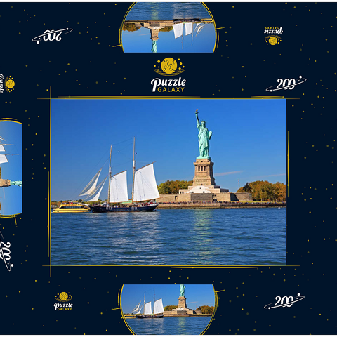 Segelschiff mit der Freiheitsstatue, Liberty Island, New York City, USA 200 Puzzle Schachtel 3D Modell
