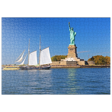 puzzleplate Segelschiff mit der Freiheitsstatue, Liberty Island, New York City, USA 500 Puzzle