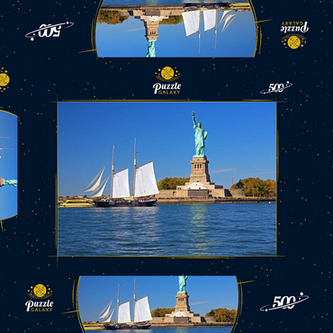 Segelschiff mit der Freiheitsstatue, Liberty Island, New York City, USA 500 Puzzle Schachtel 3D Modell