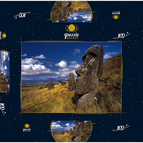 Moai Figuren am Krater Rano Raraku, Osterinsel, Chile 100 Puzzle Schachtel 3D Modell