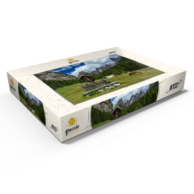 Alternative Darstellung des Puzzle-Motivs Marterl am Rechten Leger gegen Grasleitengruppe und Valbonagruppe, Südtirol – Puzzleteile: 1000