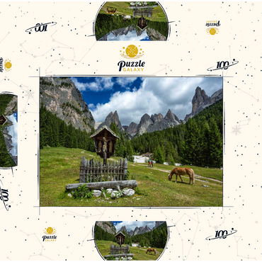 Marterl am Rechten Leger gegen Grasleitengruppe und Valbonagruppe, Trentino-Südtirol, Italien 100 Puzzle Schachtel 3D Modell