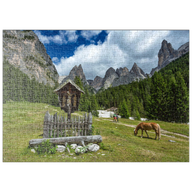 Darstellung des Puzzle Motivs Marterl am Rechten Leger gegen Grasleitengruppe und Valbonagruppe, Südtirol - Puzzleteile: 500