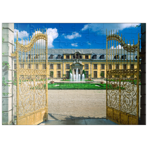 puzzleplate Goldenes Tor mit Galeriegebäude, Schlosspark Herrenhausen, Hannover 100 Puzzle