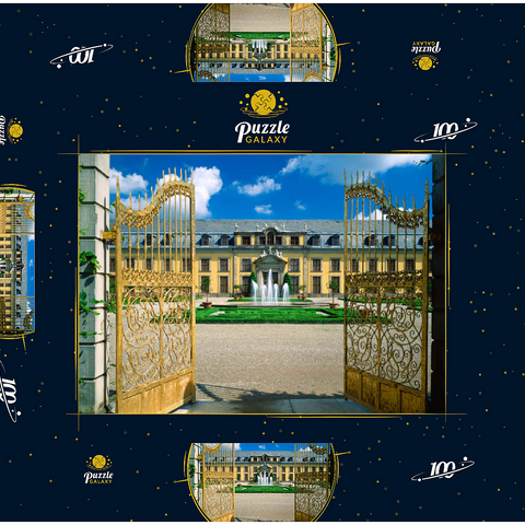 Goldenes Tor mit Galeriegebäude, Schlosspark Herrenhausen, Hannover 100 Puzzle Schachtel 3D Modell