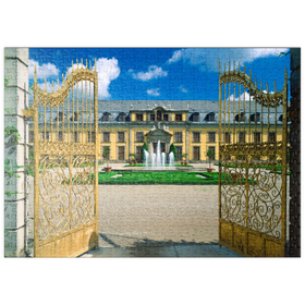 Darstellung des Puzzle Motivs Goldenes Tor mit Galeriegebäude, Schlosspark Herrenhausen, Hannover - Puzzleteile: 500