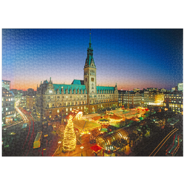 puzzleplate Weihnachtsmarkt auf dem Rathausplatz mit Rathaus, Hamburg 1000 Puzzle