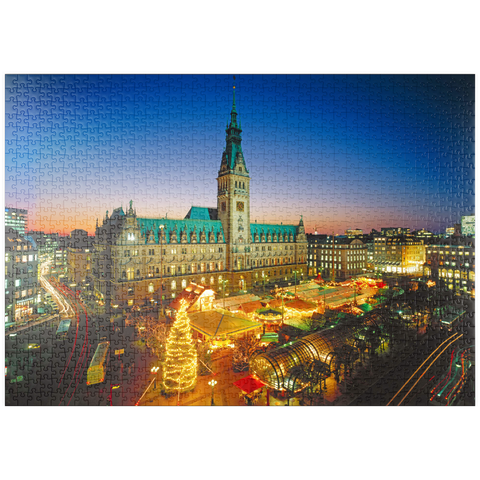 puzzleplate Weihnachtsmarkt auf dem Rathausplatz mit Rathaus, Hamburg 1000 Puzzle